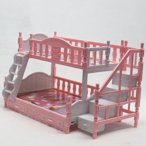 KARLOR Doppelstöckiges Bett rosa, Klein Bett für Puppen Prinzessin Miniatur Bett Spielhaus Mini Bett Möbel Etagenbett im europäischen Stil, Mädchen Puppenbett 22 * 11.5 * 14 cm von KARLOR