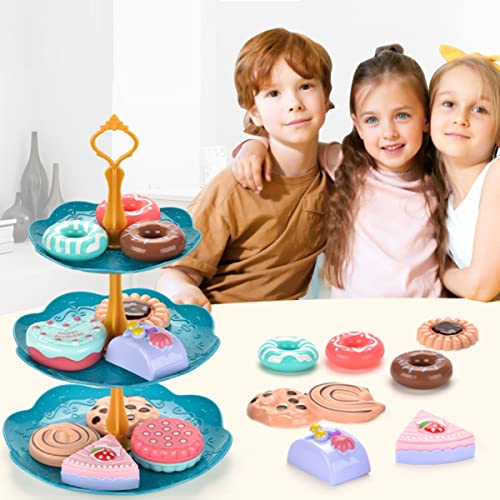 KARLOR Kinderküche Spielzeug, Mädchen Tee Service küchenspielzeug Nachtisch Set,Mit Dessert Gestell Keks Torte Kuchen Krapfen Muffin für Kinderrollenspiele Kinder Spielküche Prinzessin Tee Set von KARLOR