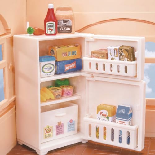 KARLOR Mini Kühlschrank mit Lebensmittel Getränken, Miniatur Puppenhaus Kuche Minimöbel Miniaturmodell Küchenszene Dollhouse Furniture 1:12 Möbel für Puppen Puppenhaus Dekoration von KARLOR