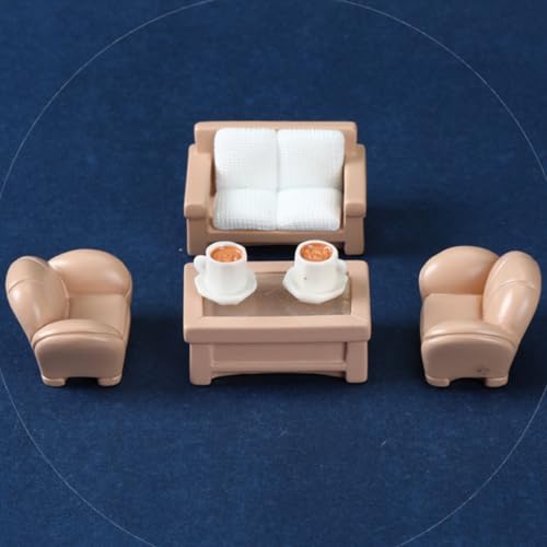 KARLOR Puppenhaus Möbel Set, 6 Stück Miniatur Möbel Set Sofa Sessel Tisch Kaffeetasse mit Kaffee, Puppenhaus Zubehör Deko 1:12 Puppenhaus Wohnzimmer Balkon Dollhouse Deko Puppenmöbel（Wohnzimmer） von KARLOR