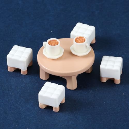 KARLOR Puppenhaus Möbel Set, 7 Stück Miniatur Möbel Set Esstisch Stühle Kaffeetasse mit Kaffee, Puppenhaus Zubehör Deko 1:12 Puppenhaus Esszimmer Wohnzimmer Balkon Dollhouse Puppenmöbel（Esszimmer） von KARLOR