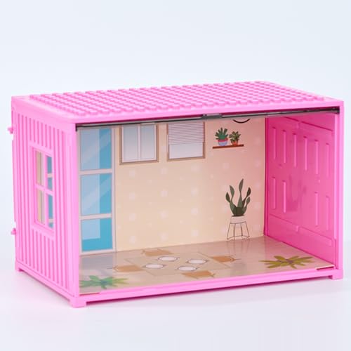 KARLOR Rosa Puppenhaus Container Mini-Hausmodell Mini-Möbel-Displaybox Spielhaus Dollhouse Mini Puppen Haus halboffen für Mini Möbel （19x12x12.5cm） von KARLOR