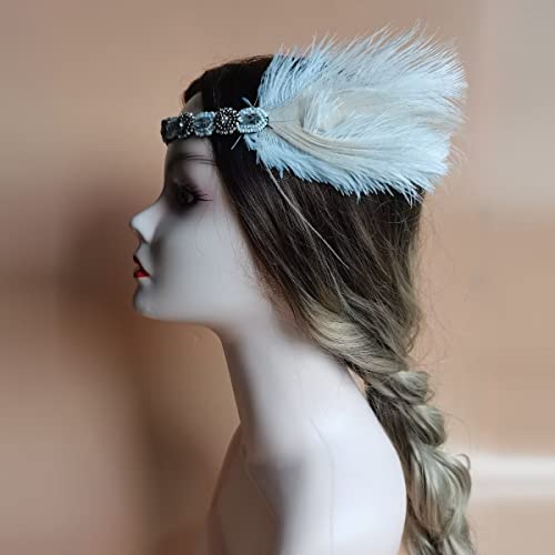 KARLOR Stirnband Feder Damen 20er Jahre Stil Flapper Charleston Kopfband weiß Haarband mit weiß Feder Perlenkopfband Kopfschmuck Damen Fasching Cosplay Party Halloween Kostüm Accessoires (Weiß Feder) von KARLOR