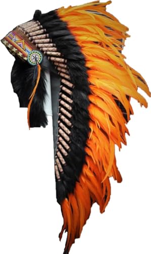 KARMABCN Y10 - Medium Orange Headdress with black fur, native american Style warbonnet von KARMABCN