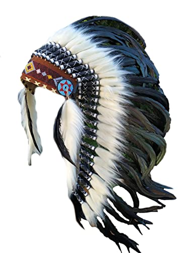 KARMABCN Y23 Indian Hat, Panache, Feather Headdress Black and Orange with Black Hair von KARMABCN