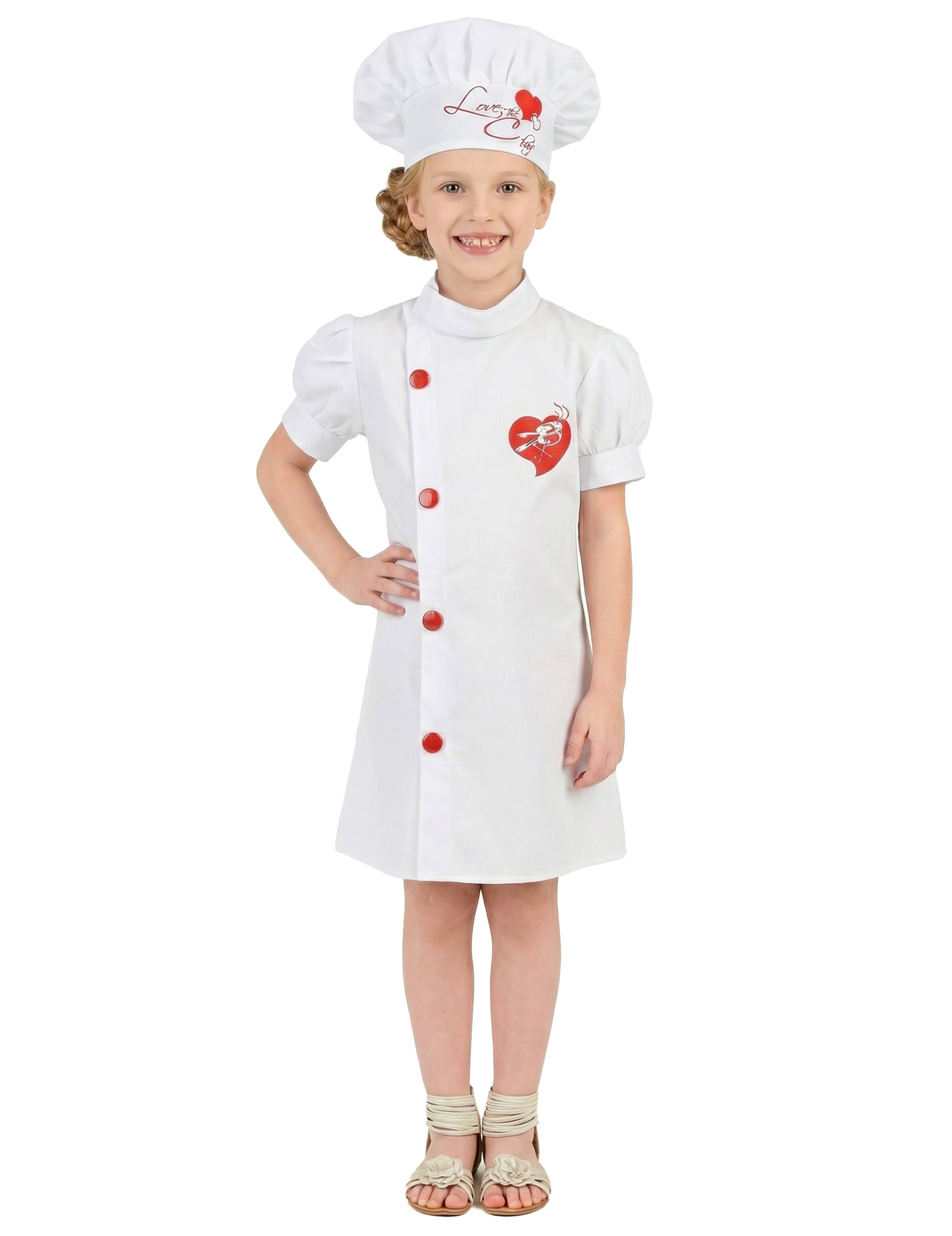 Chefköchin Kinder-Kostüm weiss-rot Chefköchin Kinder-Kostüm weiss-rot von KARNEVAL-MEGASTORE