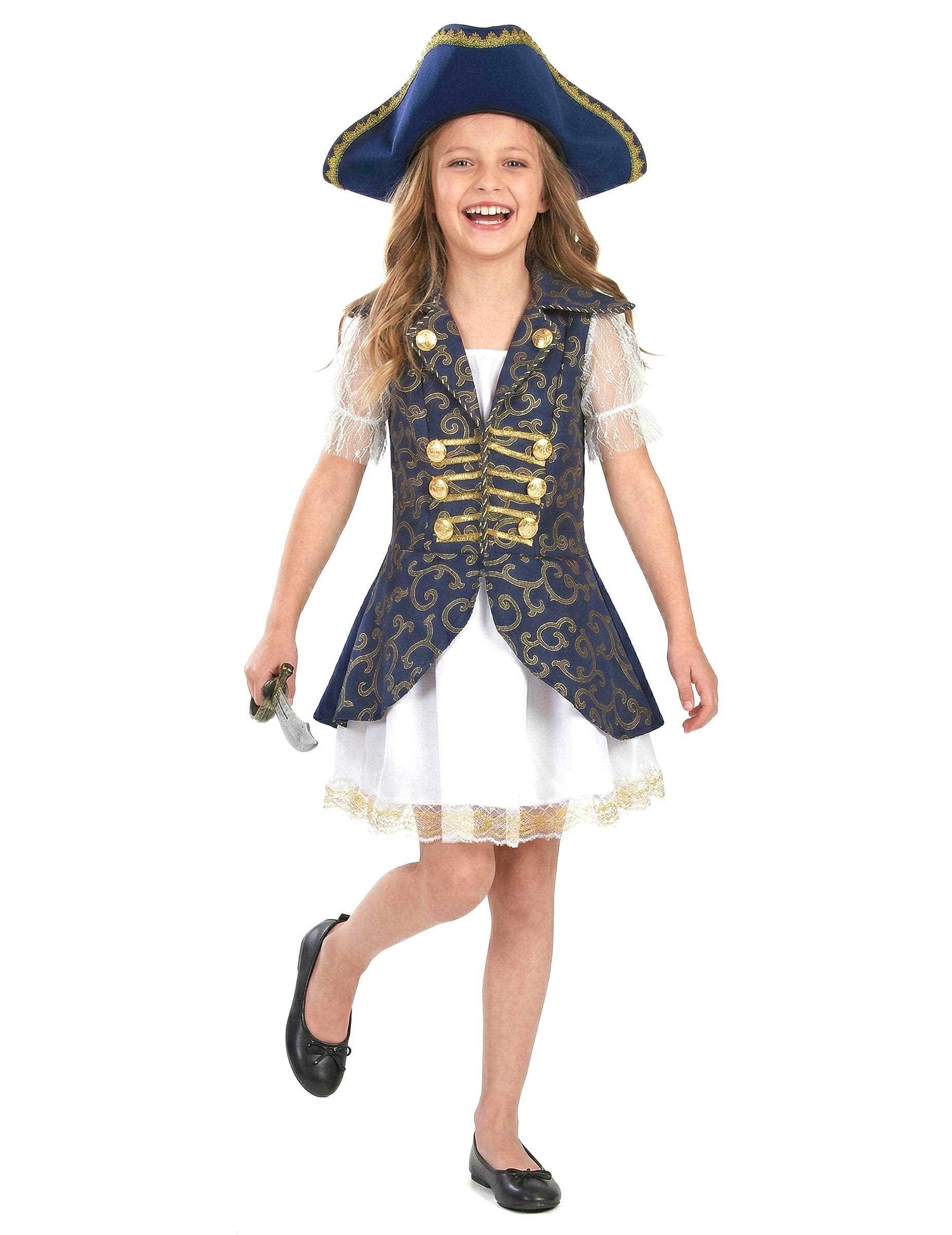 Edle Piraten-Königin Kinderkostüm Piratin blau-weiss-gold Edle Piraten-Königin Kinderkostüm Piratin blau-weiss-gold von KARNEVAL-MEGASTORE