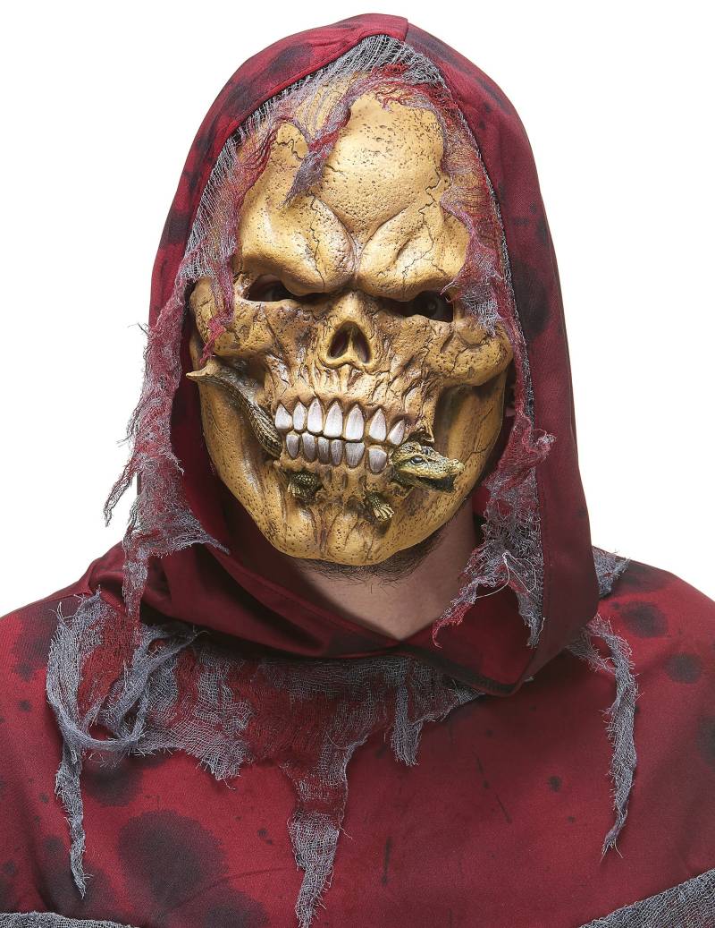 Halloween Skelett Ungeheuer Maske mit Eidechse bunt von KARNEVAL-MEGASTORE