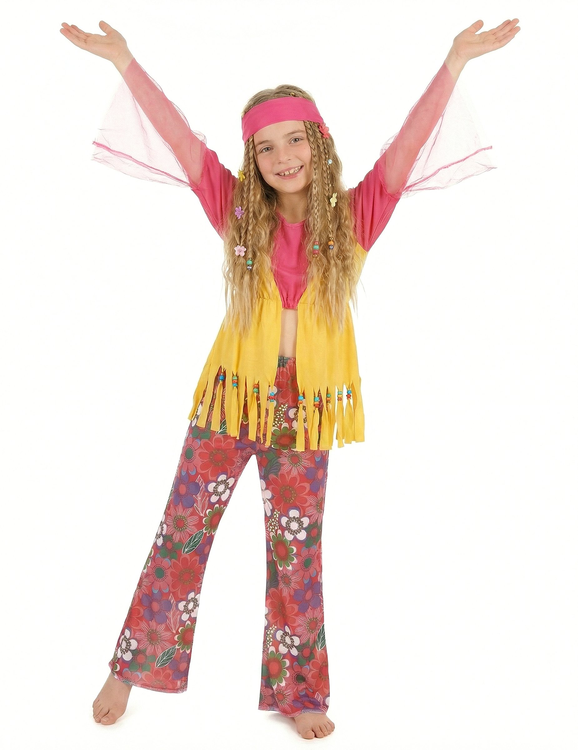Hippie Kinderkostüm Flower Power Mädchen pink-gelb Hippie Kinderkostüm Flower Power Mädchen pink-gelb von KARNEVAL-MEGASTORE
