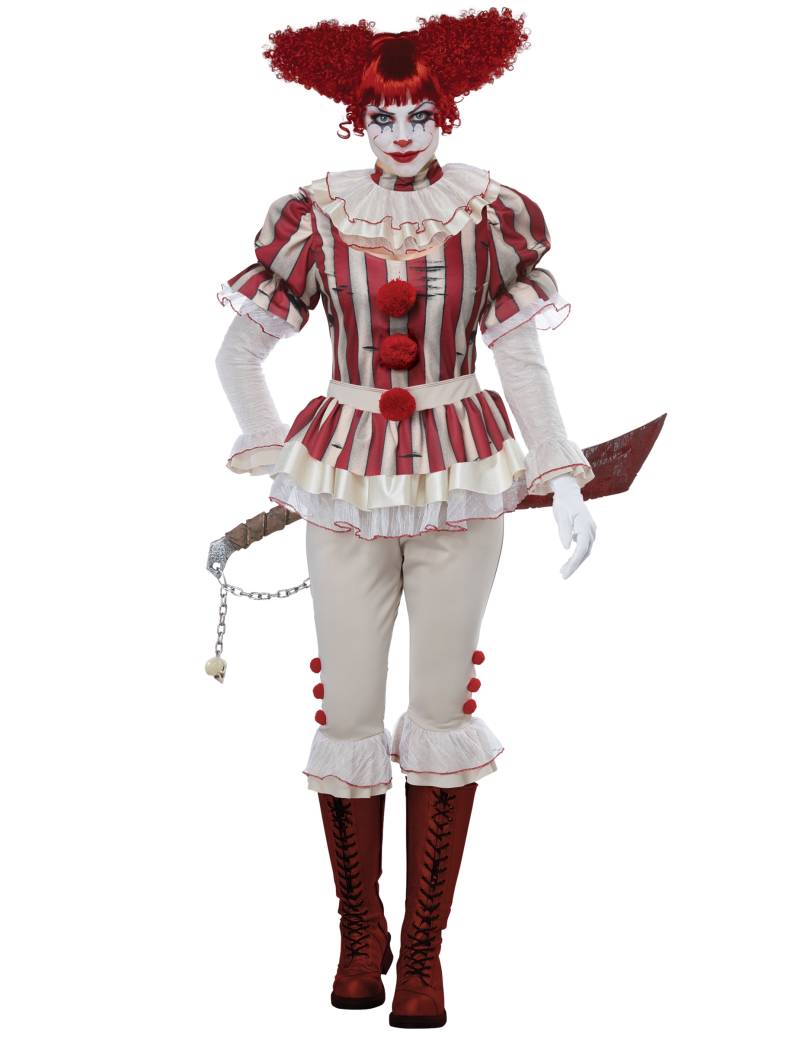 Killerclown-Kostüm für Damen Halloween-Horrorclown weiss-rot von KARNEVAL-MEGASTORE