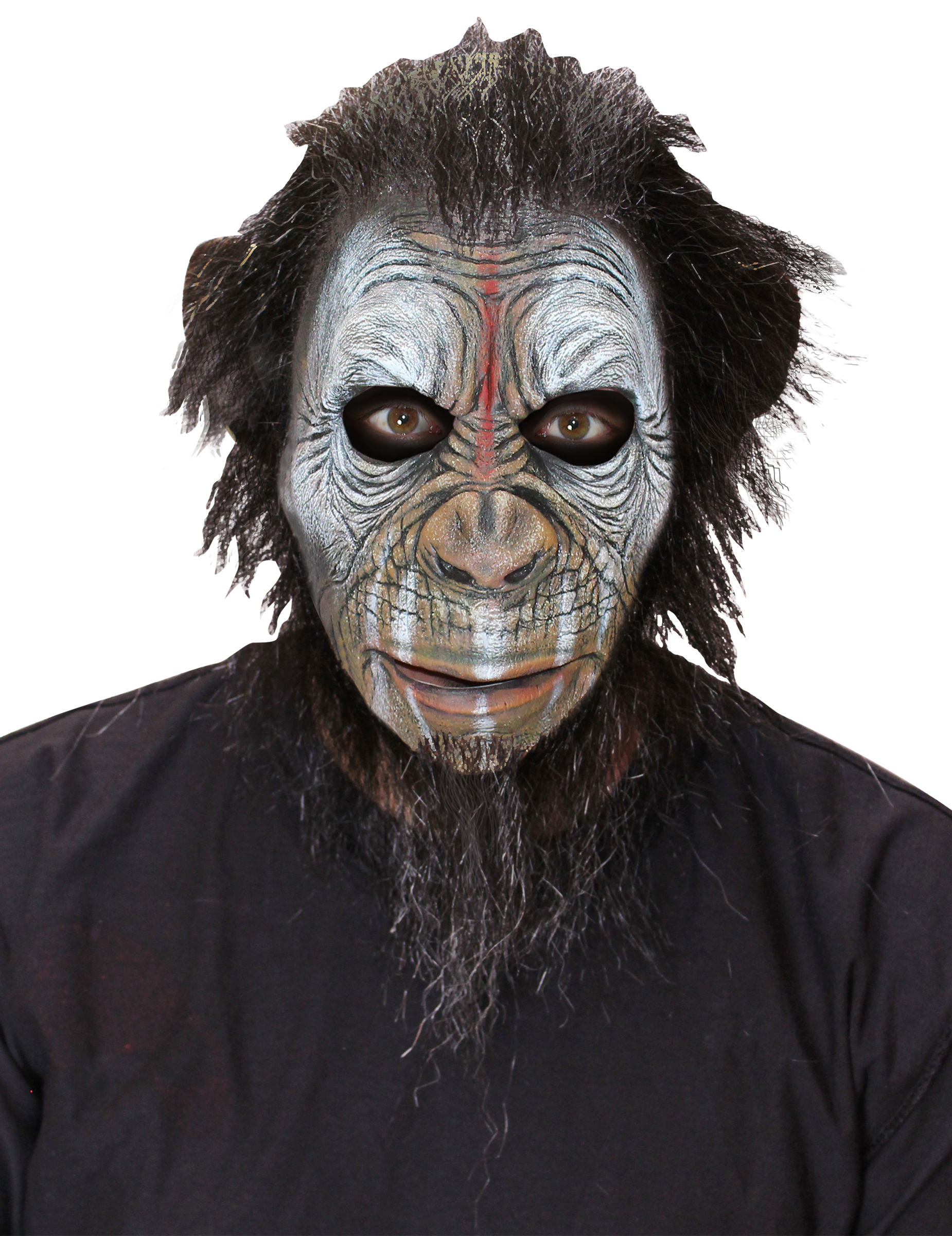 Krieger-Affen-Maske für Erwachsene Halloween-Maske braun-weiss von KARNEVAL-MEGASTORE