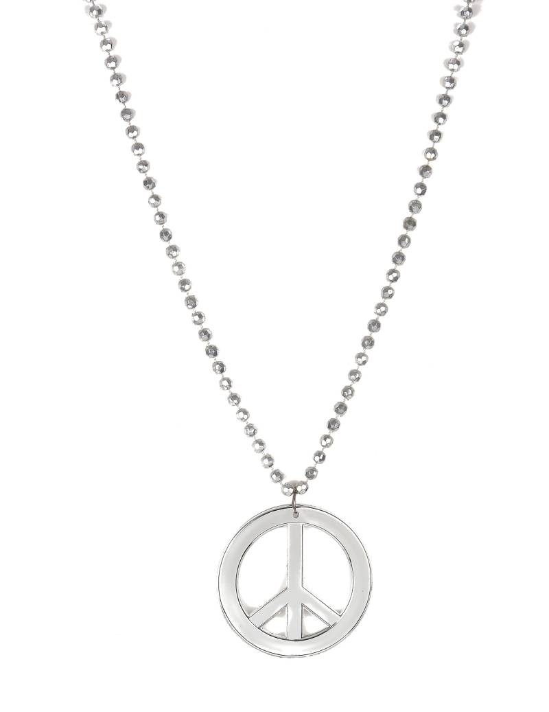 Peace Halskette Hippie Schmuck silber von KARNEVAL-MEGASTORE