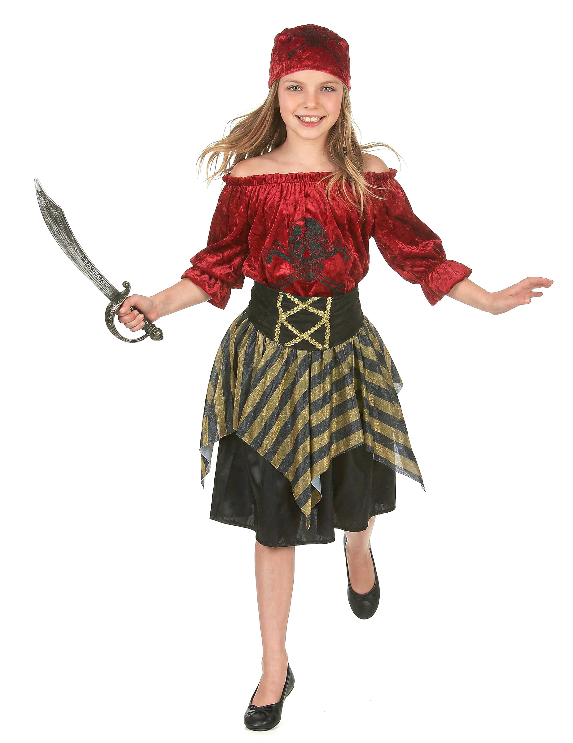 Piratin Kinderkostüm Freibeuterin rot-schwarz-gold Piratin Kinderkostüm Freibeuterin rot-schwarz-gold von KARNEVAL-MEGASTORE