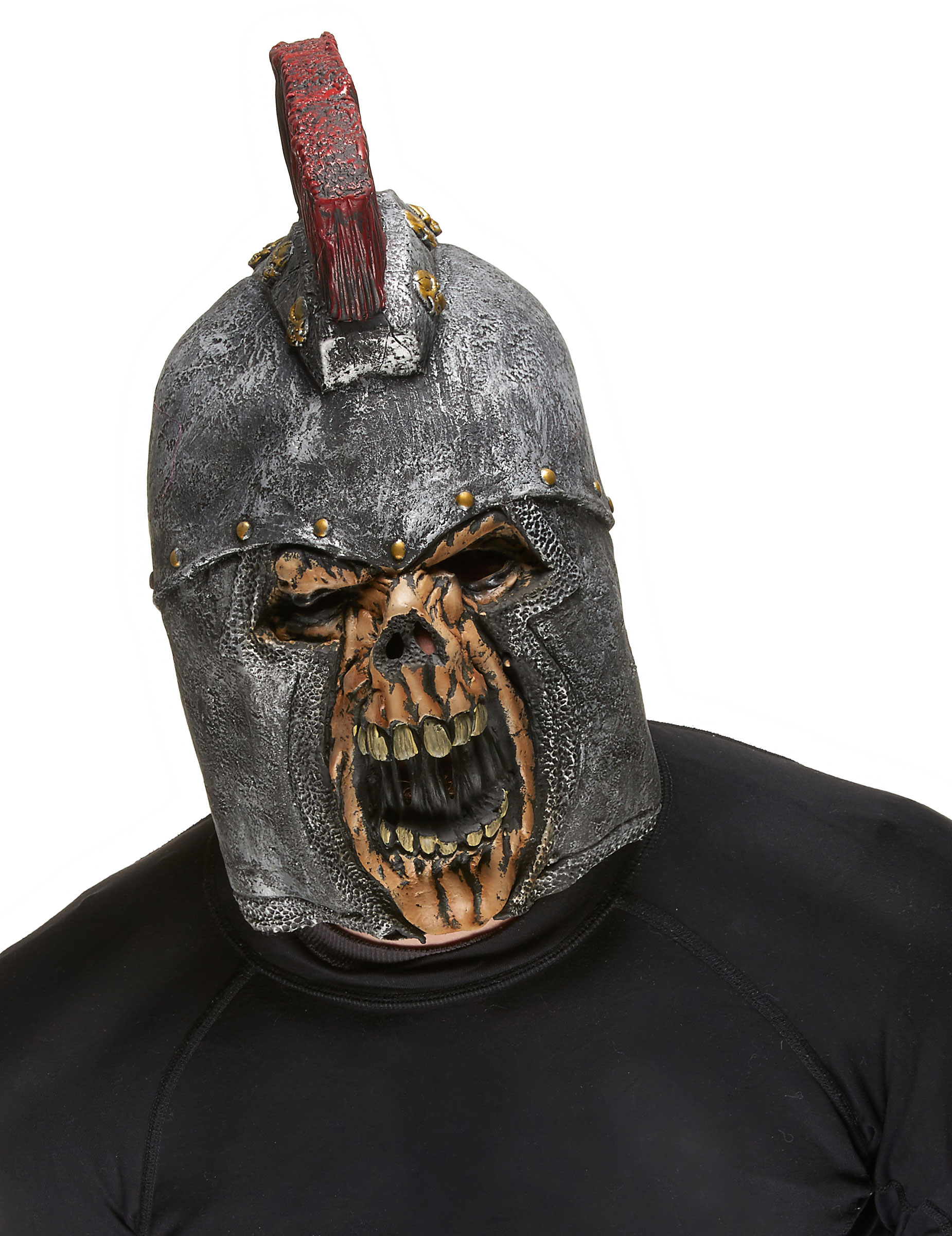 Römischer Soldat Skelett Halloween Horror Maske grau-rot von KARNEVAL-MEGASTORE