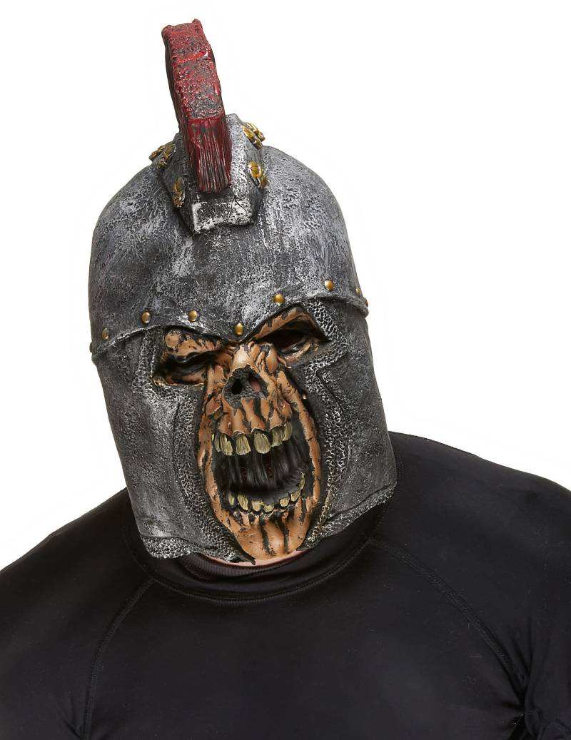 Römischer Soldat Skelett Halloween Horror Maske grau-rot von KARNEVAL-MEGASTORE