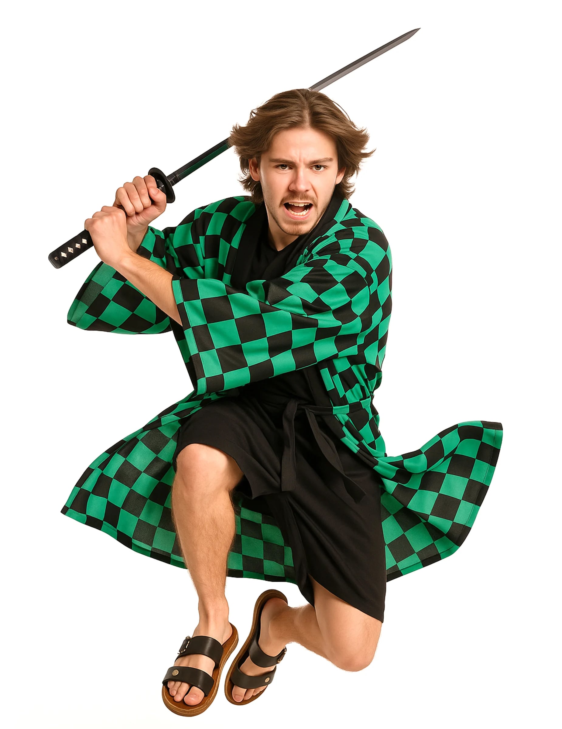 Schachbrettmuster Kimono für Erwachsene grün schwarz Schachbrettmuster Kimono für Erwachsene grün schwarz von KARNEVAL-MEGASTORE