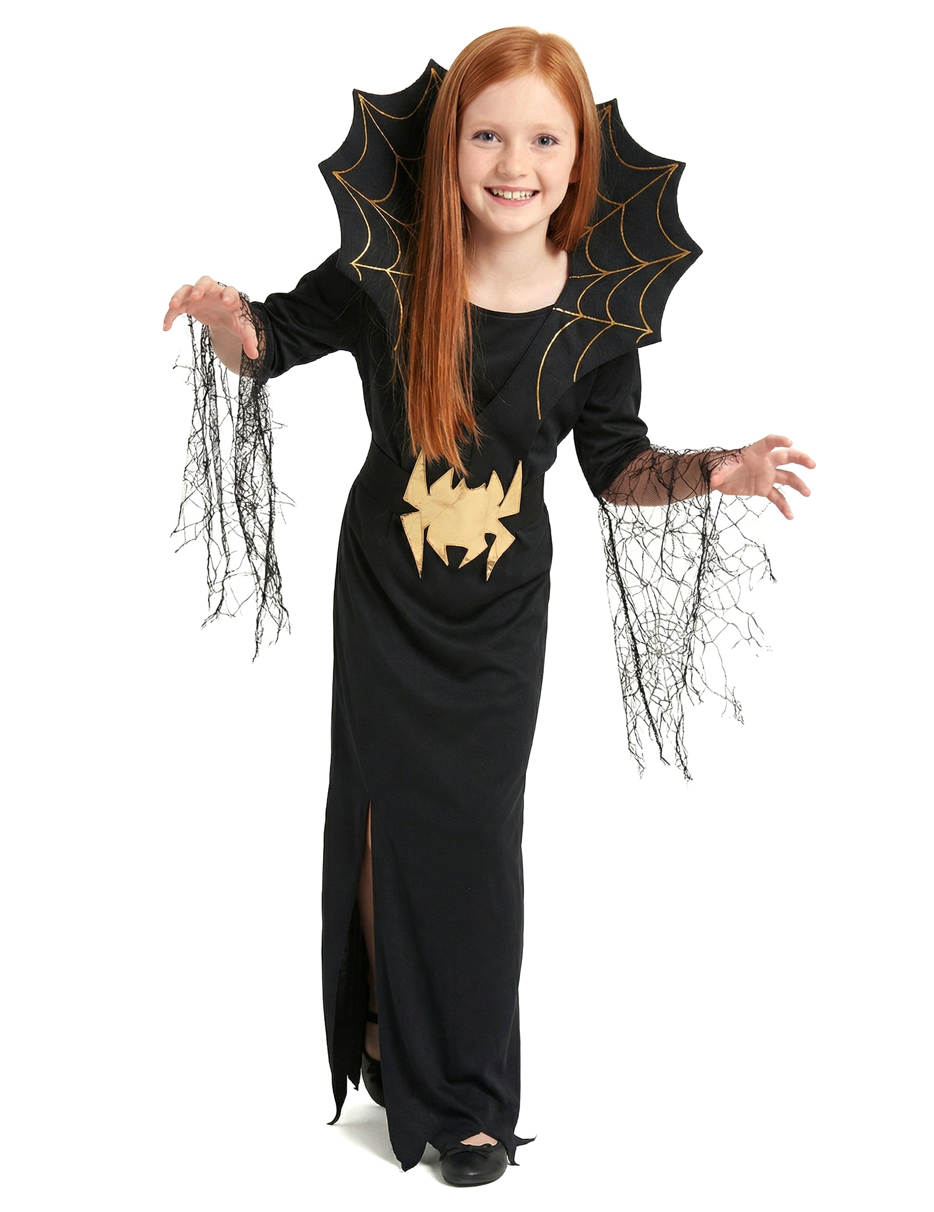 Spinnenkönigin Kinder-Kostüm schwarz-gold Spinnenkönigin Kinder-Kostüm schwarz-gold von KARNEVAL-MEGASTORE