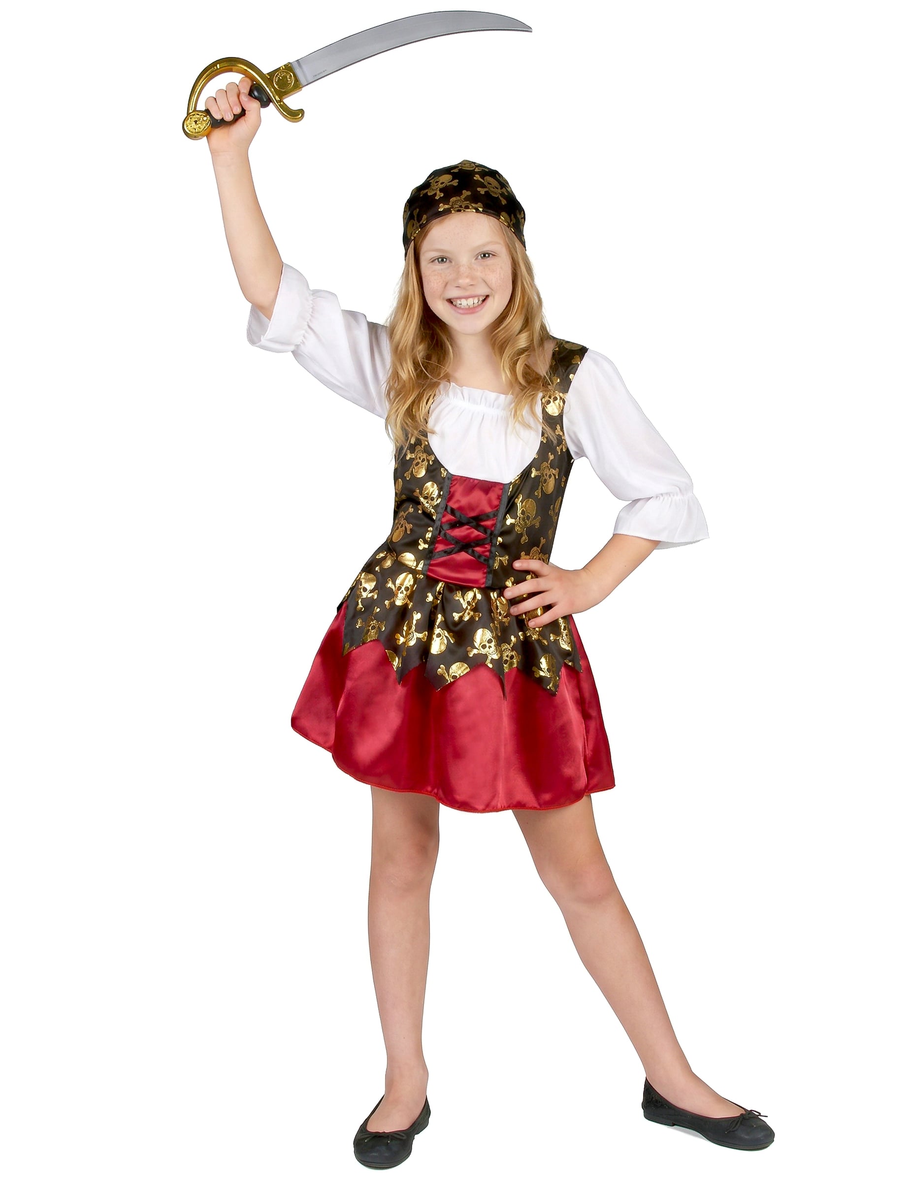 Süße Piratin Kinderkostüm rot-gold-schwarz Süße Piratin Kinderkostüm rot-gold-schwarz von KARNEVAL-MEGASTORE