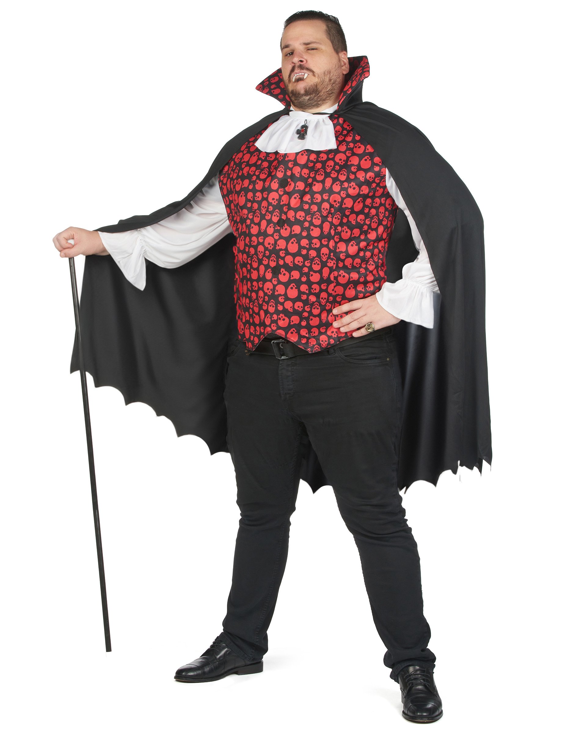 Vampirkostüm für Herren Plus Size 2-teilig schwarz-rot-weiß Vampirkostüm für Herren Plus Size 2-teilig schwarz-rot-weiß von KARNEVAL-MEGASTORE