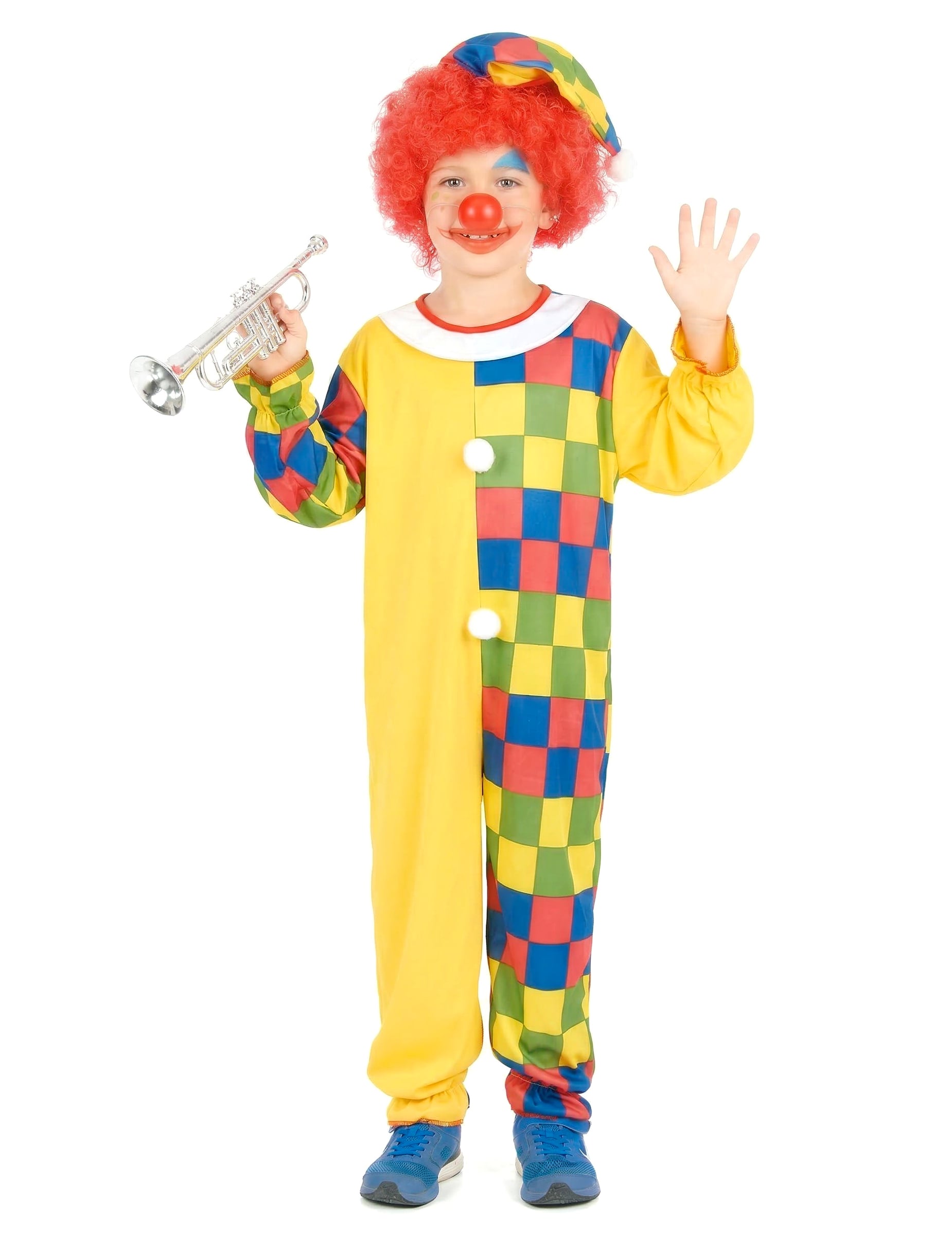 Witziges Clown-Kinderkostüm kariert gelb-bunt Witziges Clown-Kinderkostüm kariert gelb-bunt von KARNEVAL-MEGASTORE