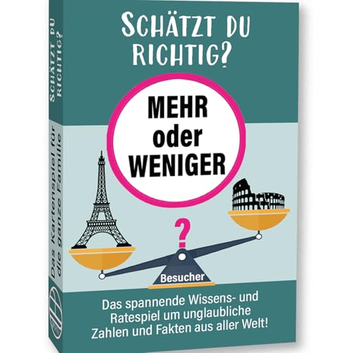 KARTENVERSAND24 Mehr oder Weniger Schätz mal Kartenspiel Ratespiel für Kinder & Erwachsene Spiel ab 2 Personen Gesellschaftsspiele Spiele zu zweit (Klassische Ausgabe) von KARTENVERSAND24