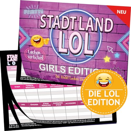 KARTENVERSAND24 Stadt Land LOL Girls Edition Geschenk für Mädchen Geschenkideen Teenager Spiel Nicht lachen Spiele Fluss Challenge wer lacht verliert Geschenk Frau ab Jahren JGA (LOL Girls) von KARTENVERSAND24