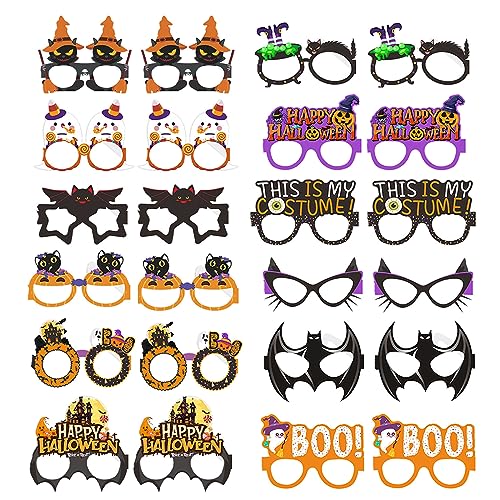 KASESSS 24Stück Halloween Party Brille Set, Lustige Partybrille, Partybrillen mit Lustigen Motiven, Rave Party Brillen Sets, Halloween Brillen für Foto Requisiten Maskerade für Kinder und Erwachsene von KASESSS