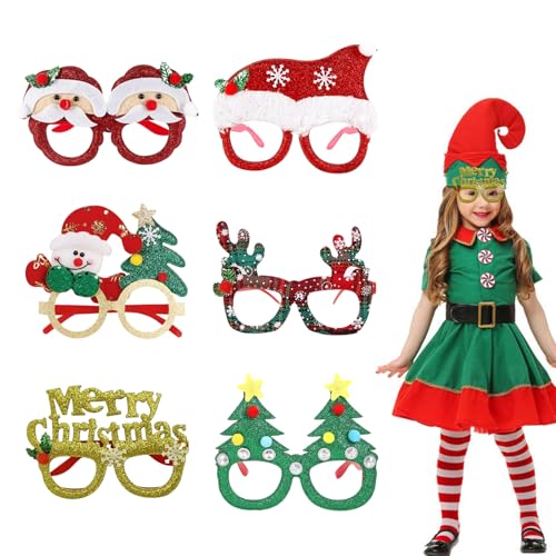 KASESSS 6 Stück Weihnachtsbrillen, Weihnachten Brille Rahmen, Glitzer Partybrillen, Weihnachten Lustige Brillen Weihnachten Deko Weihnachtsbrillen für Erwachsene und Weihnachten kinder Weihnachtsfeier von KASESSS