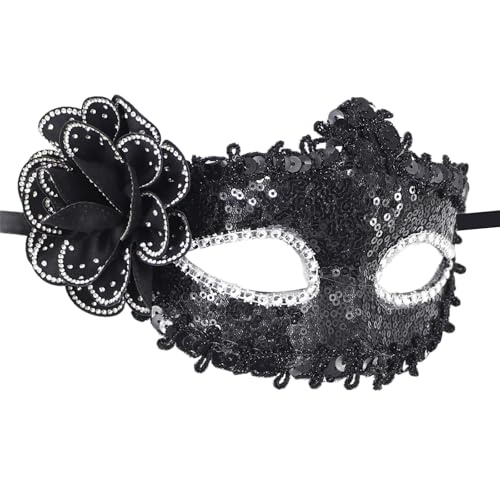 KASFDBMO Damen-Kostüm mit Blumenmuster, Venezianer, Halloween, Karneval, Party, Tanz, Abschlussball, halbes Gesicht von KASFDBMO