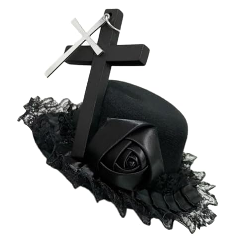 KASFDBMO Eleganter Punk-Hut, kleine Hairclip, schwarze Rose, Blume, Spitzenhut, Kopfbedeckung für einzigartige Mode, Halloween, Party, Festival, Kopfbedeckung KASFDBMO Eleganter Punk-Hut, kleine Hairclip, schwarze Rose, Blume, Spitzenhut, Kopfbedeckung für einzigartige Mode, Halloween, Party, Festival, Kopfbedeckung von KASFDBMO