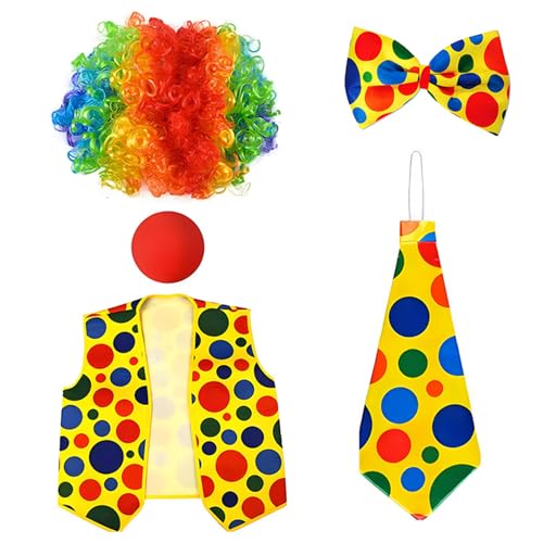 KASFDBMO Erwachsenen Clown Kostüm Outfit Für Halloween Feste Und Cosplay Regenbogen Haar Nasen Handschuhe Weste Rollenspiel Zubehör von KASFDBMO