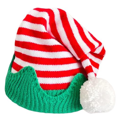 KASFDBMO Fröhliche Mütze Weihnachts Slouch Mütze Mit Pompons Kobold Mütze Urlaubs Unisex Kleidung Gestreifte Mütze Für Bühnenkleidung von KASFDBMO