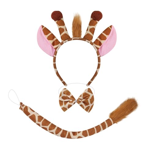 KASFDBMO Giraffen-Kostüm-Set mit Giraffenschwanz, Stirnband, Fliege, Handschuh, Rock, Halloween, Giraffe, Outfit für Kinder, Cosplay von KASFDBMO