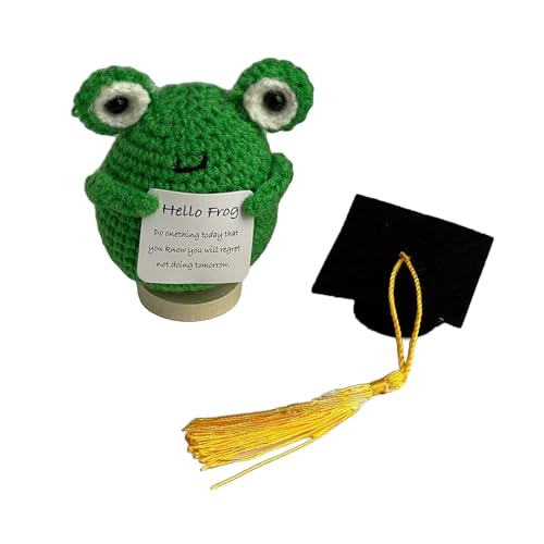 KASFDBMO Häkel-Skulptur zum Schulabschluss, Frosch-Spielzeug, einzigartiges Geschenk für Pädagogen, Abschlussstudenten, niedliches Häkelspielzeug von KASFDBMO