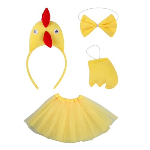 KASFDBMO Hühnerkostüm Cosplays Set Hair Hoop Bowtie Schwanzhandschuhe Rooster Stirnbänder Hühnerkopfbeobachte Partyzubehör von KASFDBMO