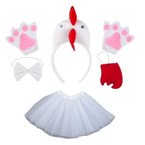 KASFDBMO Hühnerkostüm Cosplays Set Hair Hoop Bowtie Schwanzhandschuhe Rooster Stirnbänder Hühnerkopfbeobachte Partyzubehör von KASFDBMO