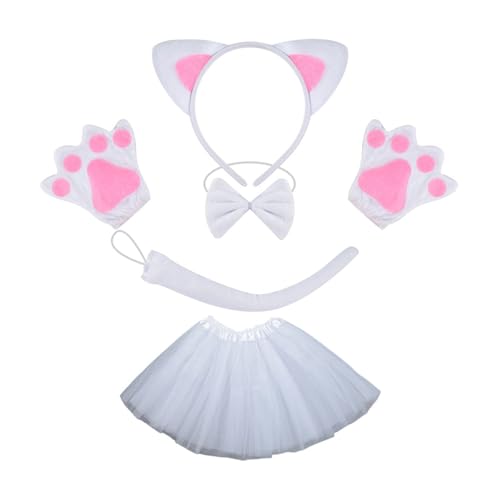 KASFDBMO Katzenkostümset Enthält Katzen Schwanzstirnband Bowtie Handschuh Rock Halloween Catgirl Dress Up Outfit Für Kid Women Cosplay von KASFDBMO