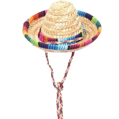 KASFDBMO Mexikaner-Poncho mit Sombrero-Hut-Set für Kinder und Erwachsene, buntes Party-Kostüm-Zubehör mit Maracas-Schnurrbart von KASFDBMO