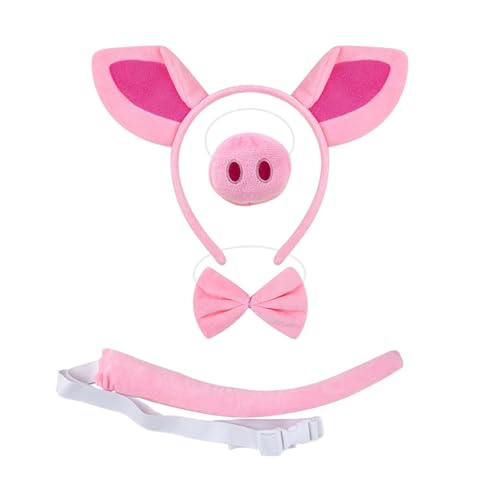 KASFDBMO Schweinchen Kostüm Set Mit Schweinchenschwanz Fliege Handschuh Und Stirnband Halloween Anzieh Outfit Für Kindergeburtstag Cosplay von KASFDBMO