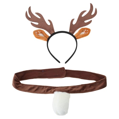 KASFDBMO Weihnachts-Stirnband mit Hirsch-Ohren, für Damen und Mädchen, Halloween, Hirsch, Kostüm, Zubehör, Hirschschwanz, Hirschnase von KASFDBMO