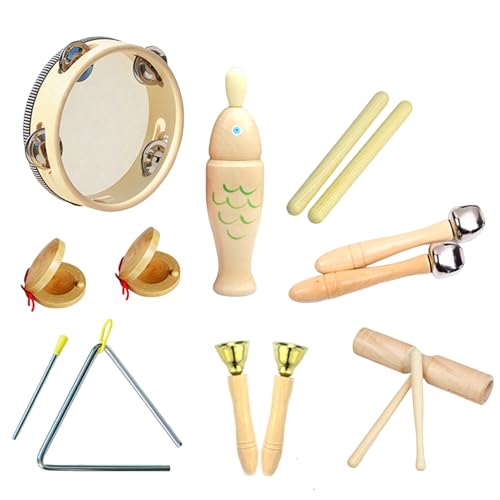 KASNLSAC 8-teilige Baby-Musikinstrumente – Montessori-Musikspielzeug für Kleinkinder von 1–3 Jahren, neutrale Farben, hölzernes Schlaginstrumenten-Set, modernes Boho-Xylophon, Tamburin, 8pcs von KASNLSAC