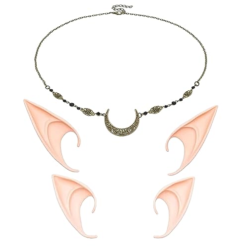 Boho Kopfkette Mond,2 Paar Elfenohren,Haarband Mond,Elfen Haarschmuck,Kopfschmuck Elfe,Geeignet für Frauen Und Mädchen Maskerade Halloween Hochzeiten von KATELUO