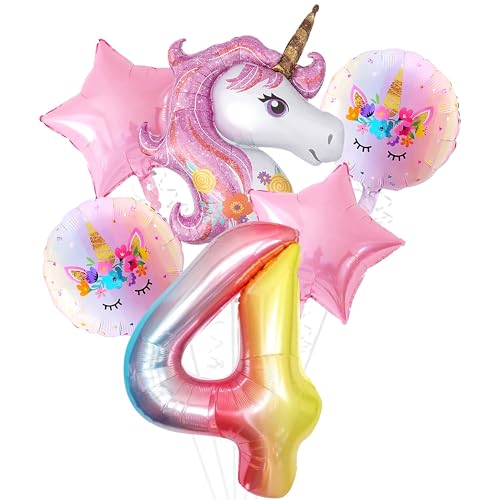 Geburtstag luftballon Einhorn, Einhorn Geburtstag Deko, Einhorn Luftballons Set, Runde Einhorn Geburtstags Luftballon, Einhorn 4 Geburtstag Deko Mädchen Party Dekoration Luftballons von KATELUO