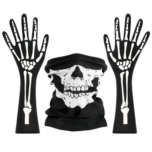 Halloween Skelett Handschuhe und Skelett Maske, Schädel Maske, Schädel Gesichtsmaske, Skelett Handschuhe, für Motorradfahren, Reiten, Skifahren, Outdoor Aktivitäten, Halloween, Karneval Verkleiden von KATELUO