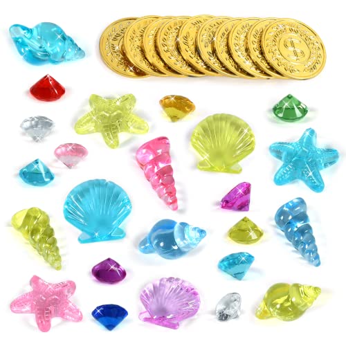 KATELUO 34 Stück Tauchspielzeug für Kinder, Pool Tauchspielzeug Kinder, Tauchjuwel Pool Spielzeug Ozean Thema Buntes Diamant Set, Tauchen Edelsteine für Kinder Mädchen Junge, für Pool Party von KATELUO