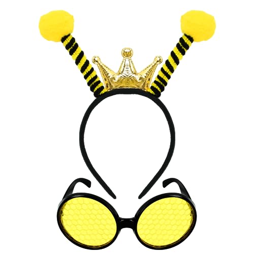 KATELUO Bienen Kostüm Zubehör, Antenne Haarreif Kopfschmuck, Bienen-Kostümzubehör, Bienen-Antennen-Stirnband, Biene Party Stirnband, Bienen-Sonnenbrille, Tier-Stirnbänder, für Cosplay, Party Kostüm von KATELUO