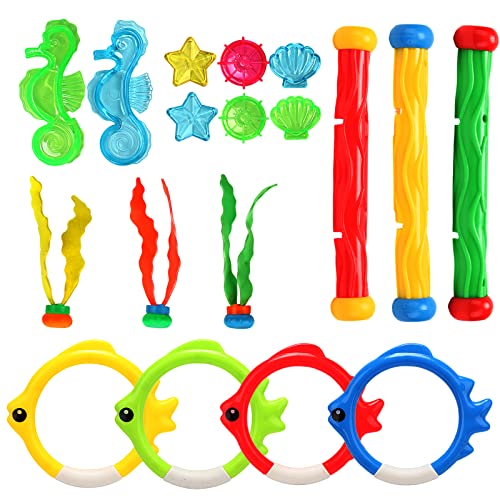 KATELUO Tauch Spielzeug, 19pcs Tauchspielzeug, Tauchbecken Spielzeugset, Schwimmbad Pool Spielzeug, Schwimmbad Spielzeug für Kinder, Unterwasser Tauchen Spielset, Unterwasser Pooltraining von KATELUO