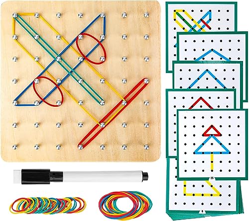 KATELUO Kreatives Geoboard,Montessori Brett,Geoboard Holz,Busy Board,Wird mit Karte, Gummiband und Wasserbasiertem Stift Geliefert,Geeignet für Lernspielzeug für Kinder von KATELUO