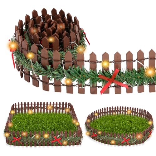 Miniatur Zaun Holz Miniatur Puppenhaus Zubehör Weihnachten, Miniatur Gartenzaun Holzzaun Miniatur Wichtel Zubehör, Feengarten Zaun Mit Lichtern, Mini Zaun Deko für Miniatur Garten Zubehör von KATELUO