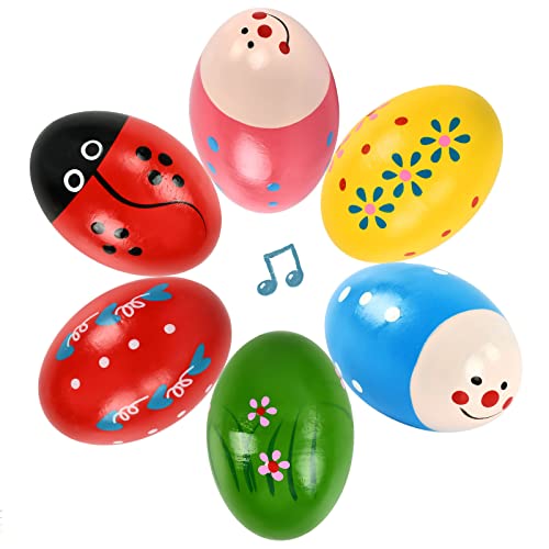 Ostereier aus Holz, 6 Stück Percussion Musical Easter Maracas Egg Shakers, Baby Musikspielzeug Holz Ei Shakers Ostereier Deko Bunt Rassel Spielzeug, für Ostern-Korb-Stuffers-Deko und Ostergeschenke von KATELUO